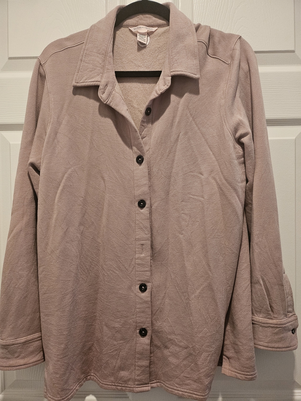 Victoria's Secret Signature Soft Button-Up Fleece Shirt Jacket in Dusty Mauve. L